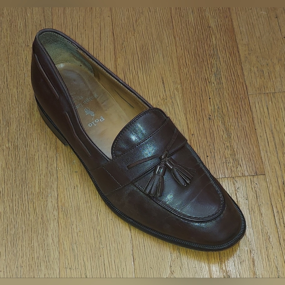 POLO RALPH LAUREN RLF 370 MEN'S BROWN LEATHER LOAFERS SIZE 10 D MADE IN ITALY